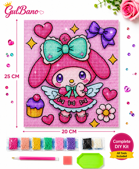 5D DIY Diamond Painting Kit - Full Drill Round - Cute Cartoon Girl - 20x25cm Complete Canvas - Kids Wall Decor - Birthday Gift for Girls - Stress Relief Hobby - All Tools Included
