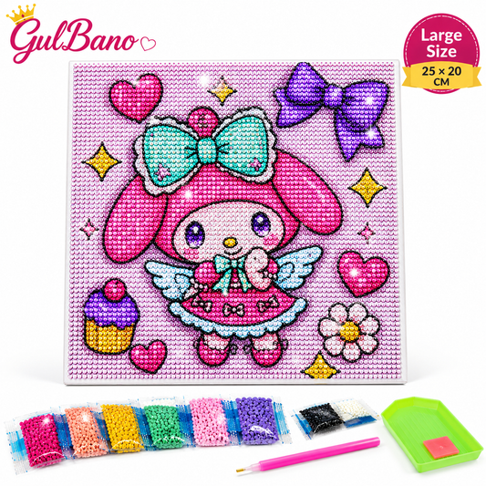 5D DIY Diamond Painting Kit - Full Drill Round - Cute Cartoon Girl - 20x25cm Complete Canvas - Kids Wall Decor - Birthday Gift for Girls - Stress Relief Hobby - All Tools Included