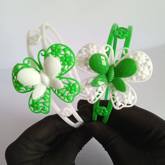 14th August Green & White Butterfly Flower Hair Band for Girls | Pakistan Independence Day Hair Accessory | Kids Hair Band