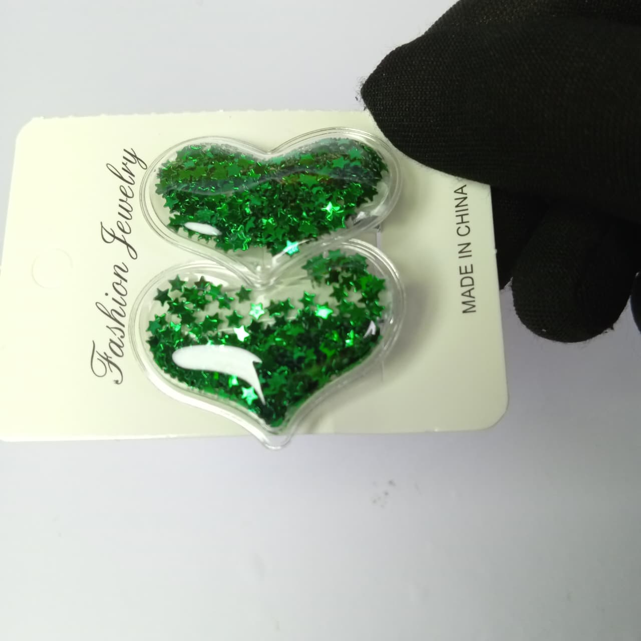 Green Heart Glitter Hair Clips for Girls – Transparent Heart Hair Pins | 14 August Pakistan Independence Day Hair Accessories